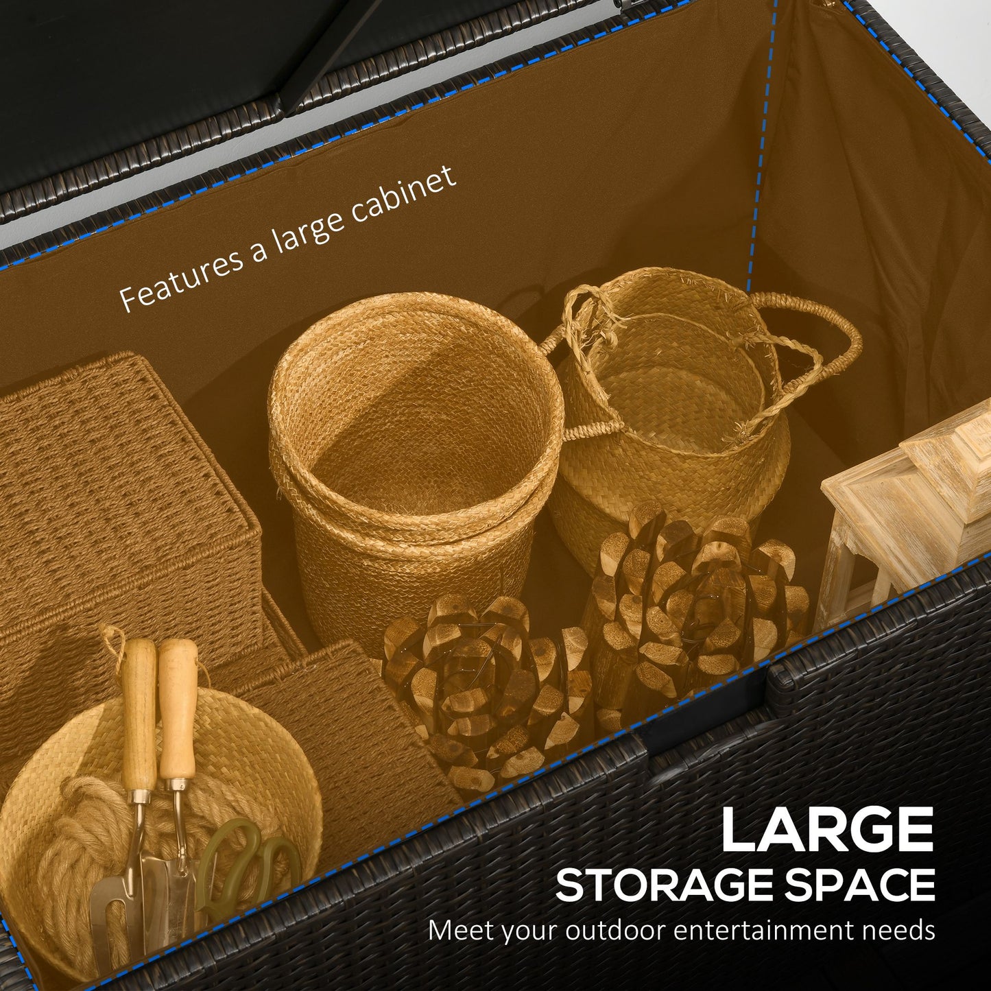 113 Gallon Outdoor Storage Box, Rattan Deck Box For Indoor, Patio Furniture Cushions, Pool Garden Tools, Brown