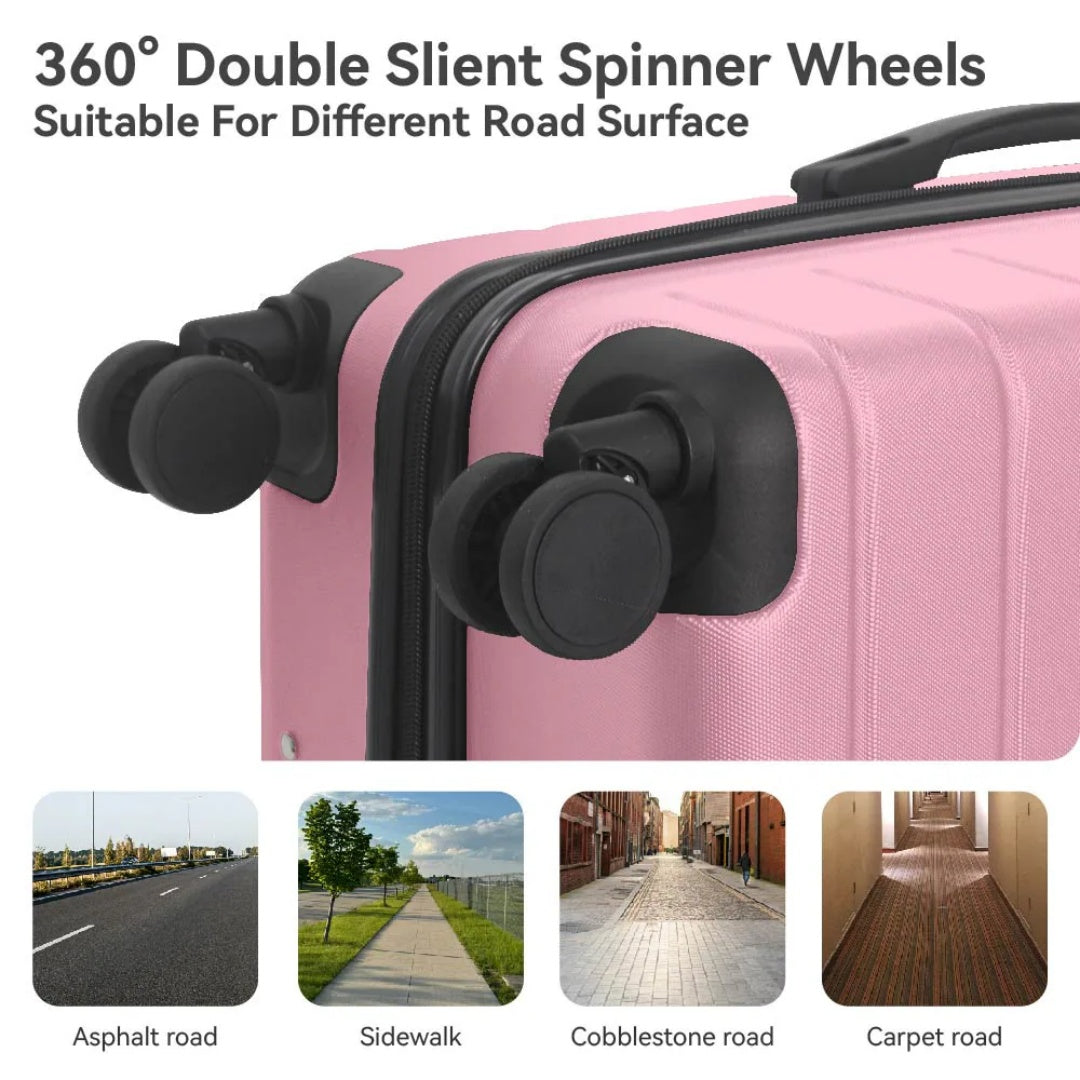 Luggage Sets ABS Hardshell 3pcs Luggage, Lightweight Durable Suitcase Sets Spinner Wheels Suitcase With TSA Lock 20''24''28'' Available Pink