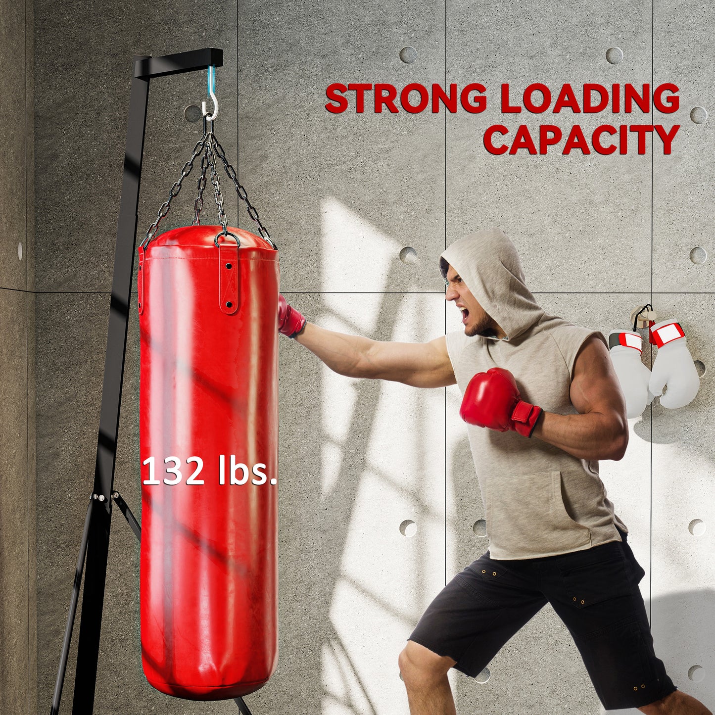 Foldable Punch Bag Stand, Height Adjustable Heavy Bag Stand with Weighted Base, Free Standing for Home Gym, Stand Only
