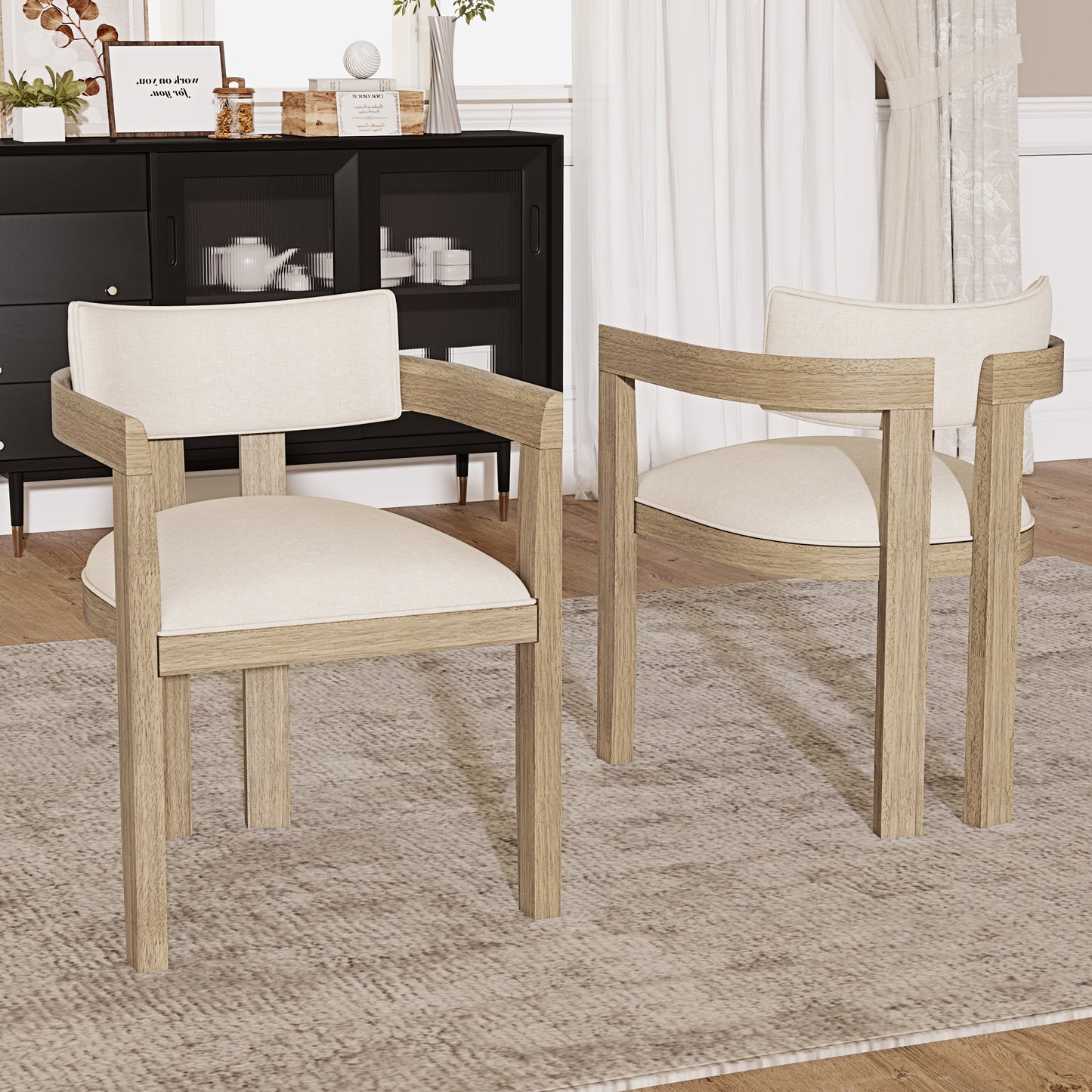 Set Of 2, Solid Wood Chairs, Dining Chairs, Suitable For Homes, Restaurants, Living Rooms, And Cafes, Linen, Natural Color