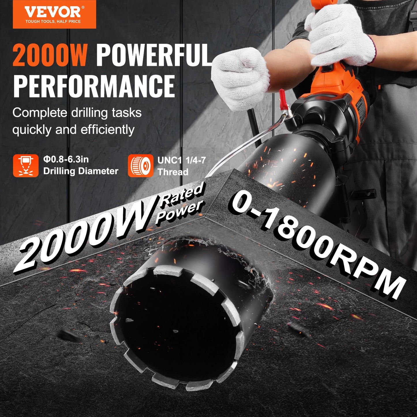 Core Drill Machine 0.8-6.3in Dia 2000W Handheld And Stand Core Drill Rig