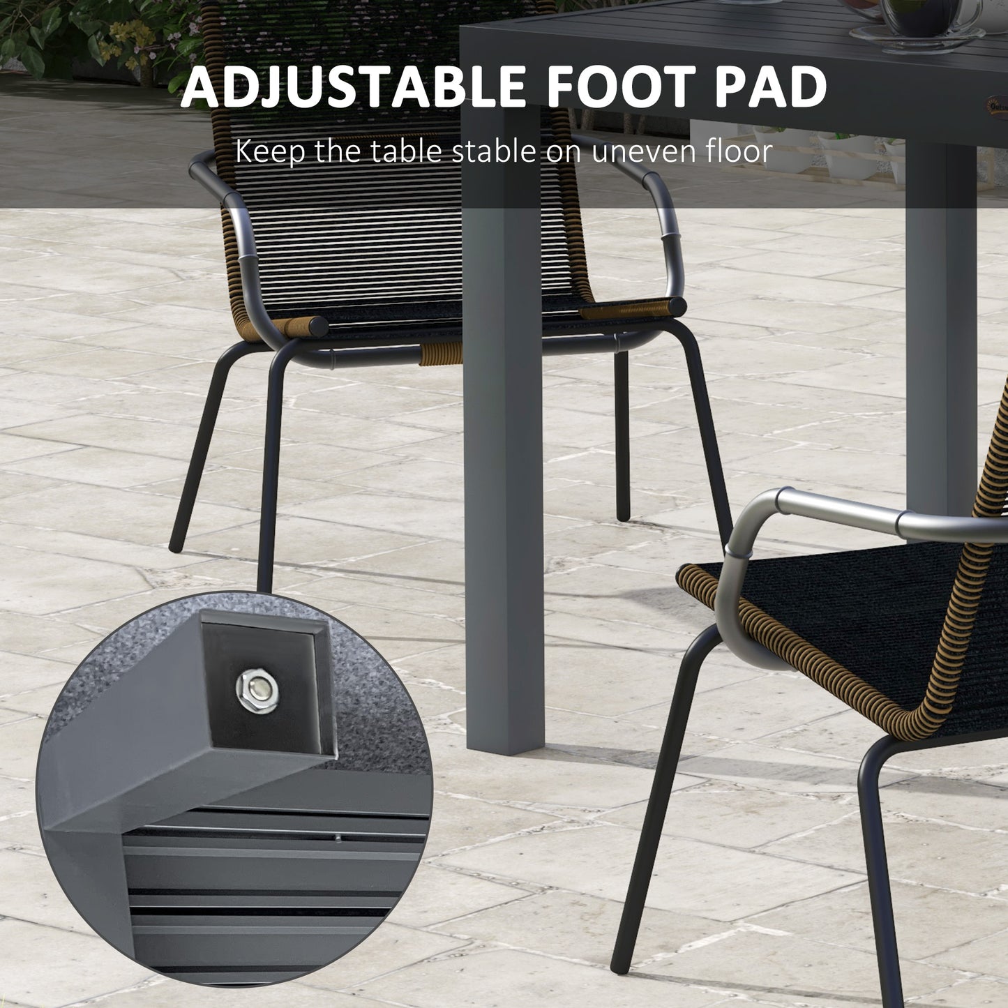 Expandable Patio Table, Outdoor Dining Table for 4-6 with Aluminum Frame for Garden, Lawn, Balcony Terrace, Gray