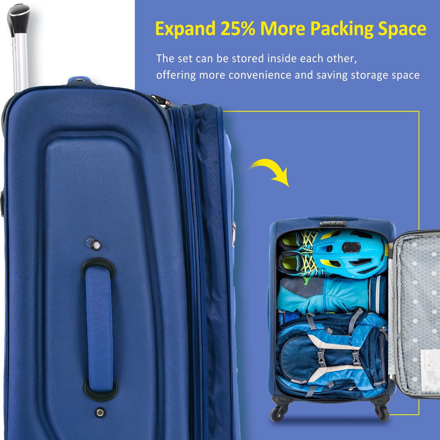Softside Luggage Expandable 3 Piece Set Suitcase Upright Spinner Softshell Lightweight Luggage Travel Set-22-26-30 Inches