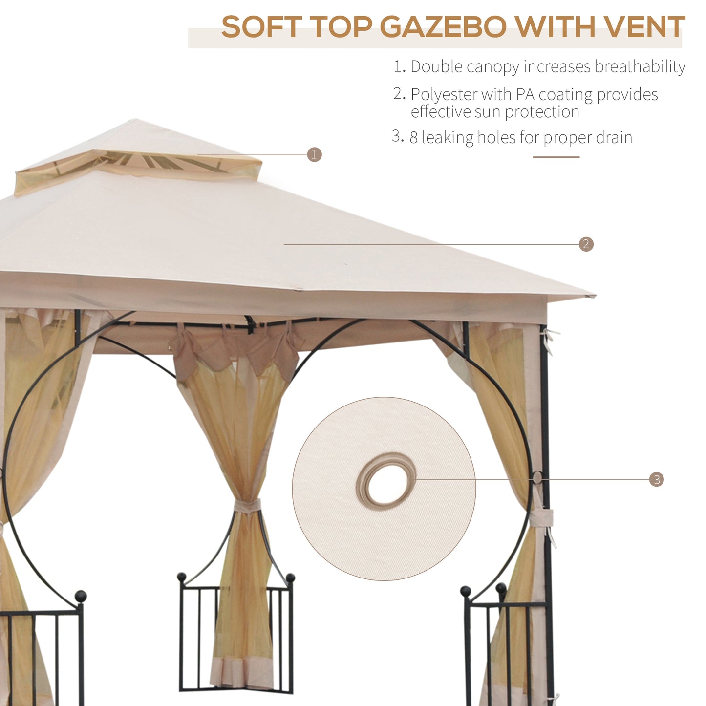 10' x 10' Patio Gazebo Canopy Outdoor Pavilion with Netting SideWalls