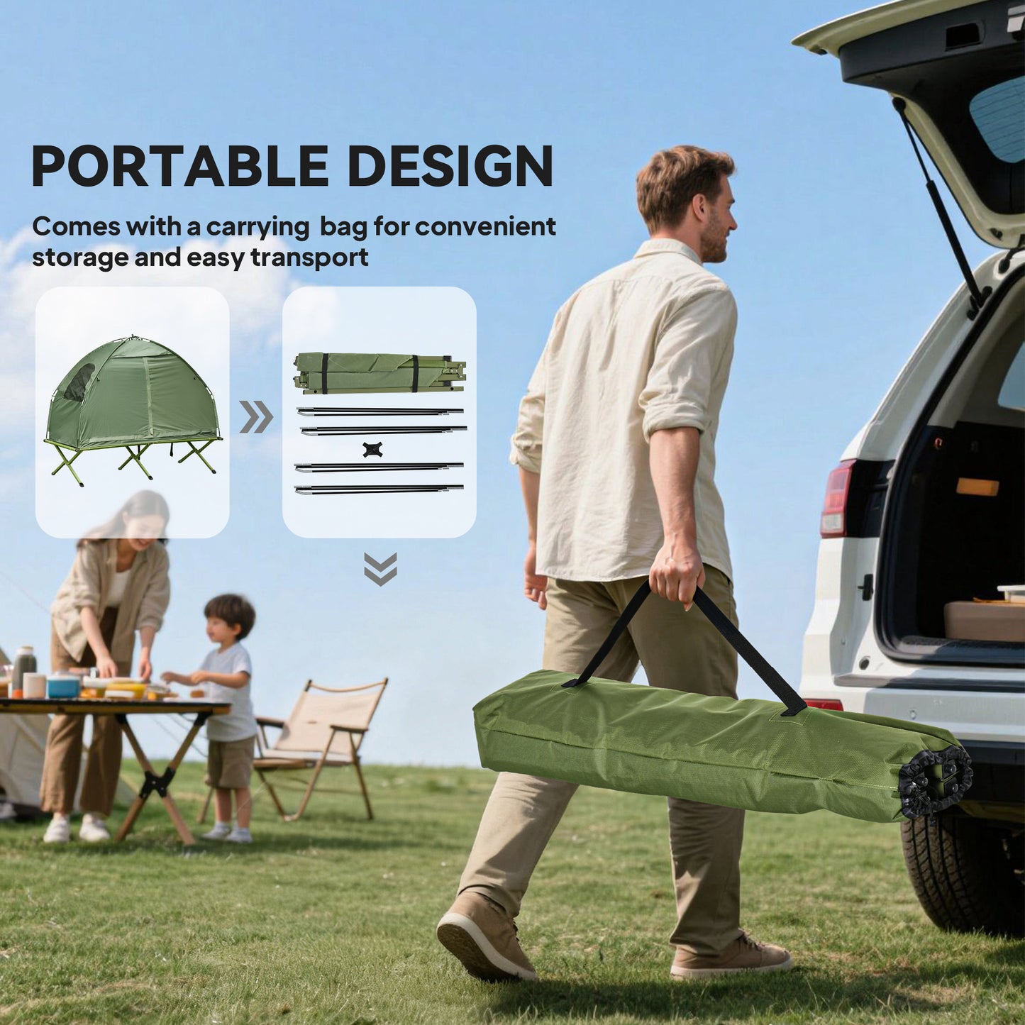 Camping Tent Cot, Single Person Folding Cot Combo, Off-Ground Tent, Covered Outdoor Bed With Carry Bag For Hiking, Camping