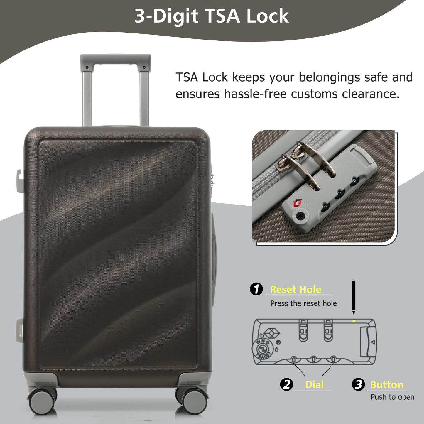 Luggage Set 3 Piece, Lightweight Durable ABS Suitcases With Spinner Wheels And TSA Lock, Carry-on & Checked Travel Luggage 20-24-28