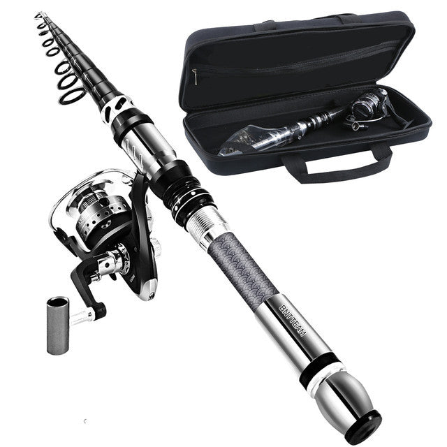 BNTTEAM New Fishing Spinning Reel Rod Combos Carbon Telescop