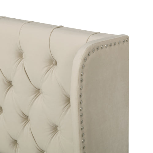 Upholstered Bed, With Hydraulic Lever, Functional Bed From Storage, 135 X 190 Cm, Without Mattress, Velvet, Beige