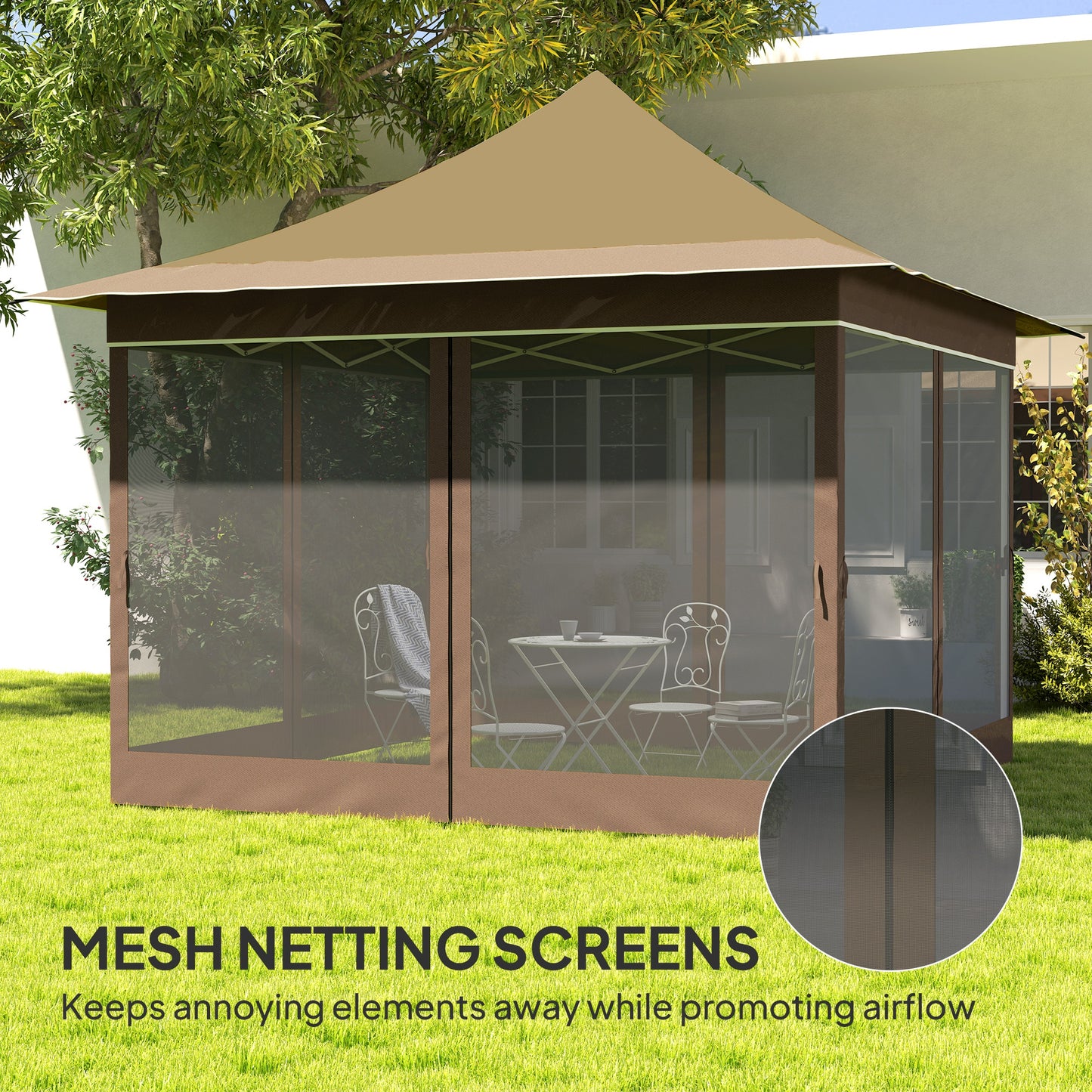 12 x 12 ft. Canopy Tent with Mesh Netting, UPF50+ Pop Up Tent with Carry Bag for Garden, Patio, Beige