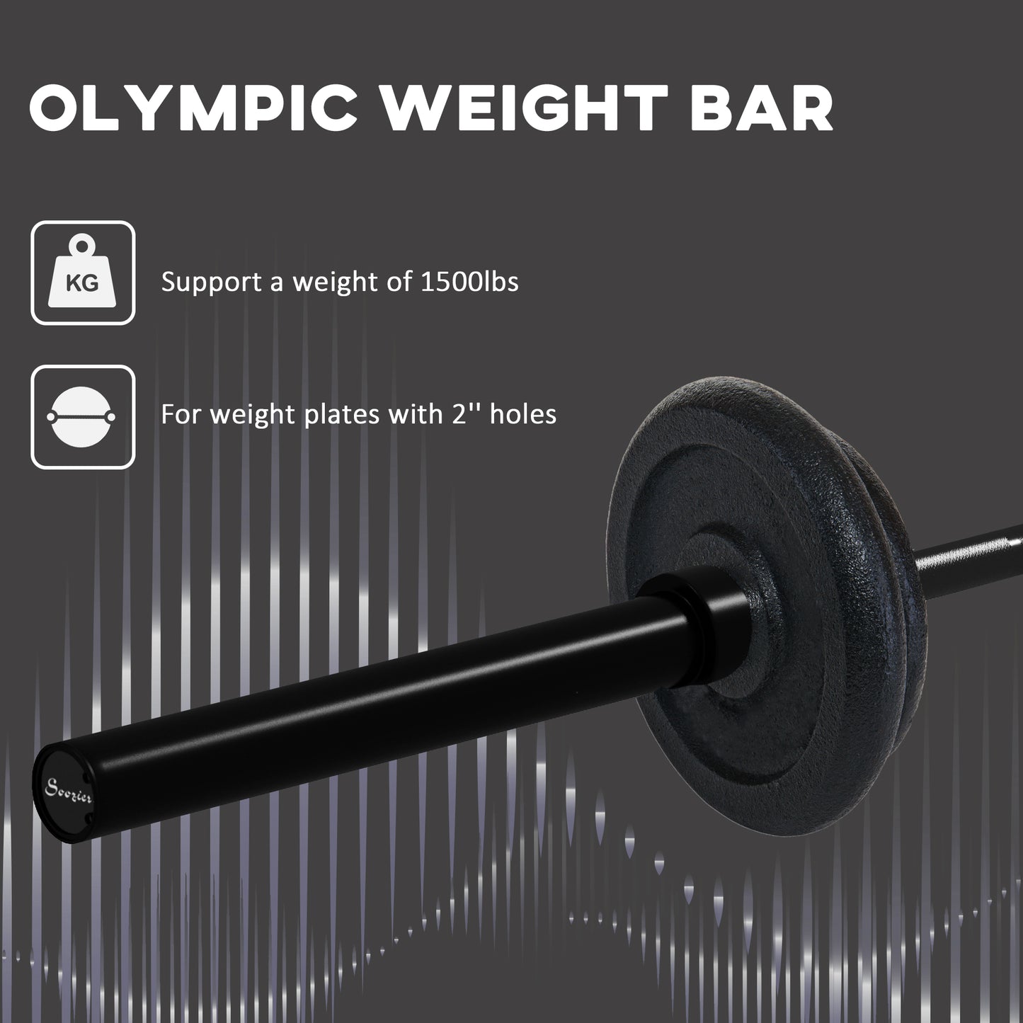 7.2ft Weight Bar, Olympic Bar with Rotating Sleeves, Non-Slip Knurling Grip, 1500lbs Weight Capacity, Black