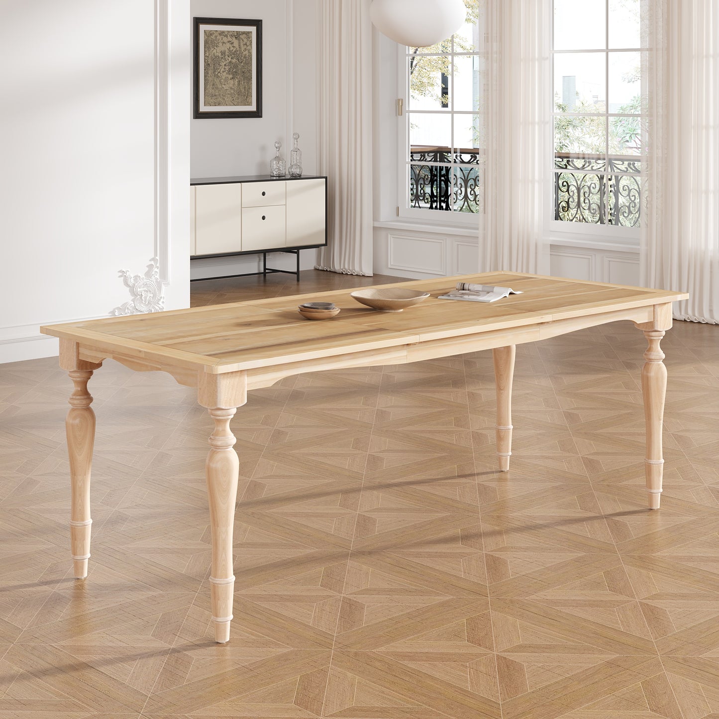 TOPMAx Vintage Traditional 82.7inch Extendable Dining Table With 23.6inch Removable Leaf  Natural