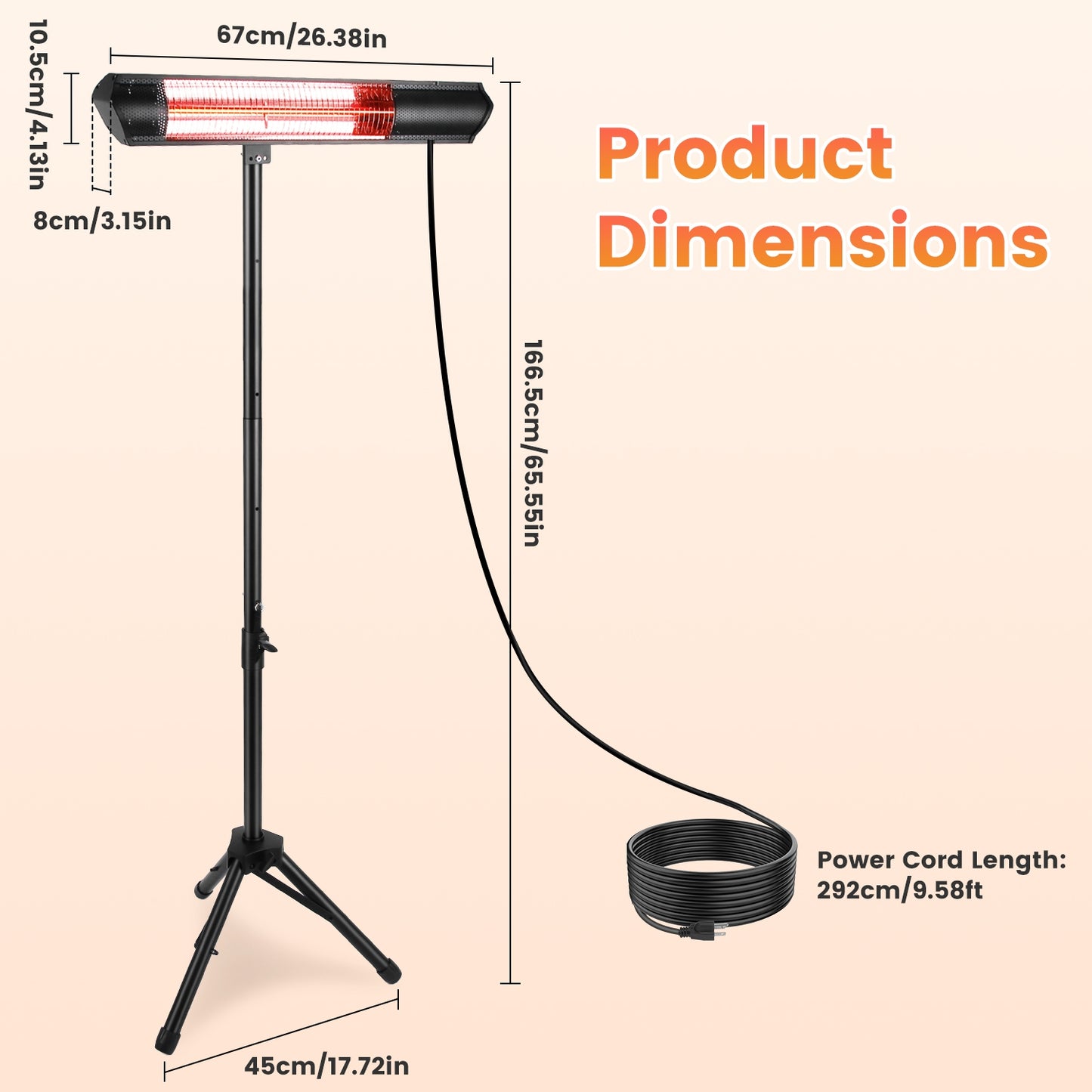 1500W Infrared Heater With Stand Electric Outdoor Patio Heater IP65 Waterproof Tripod Wall Mount With 2 Remotes 3 Heating Levels For Home Restaurant Yard Office Garage