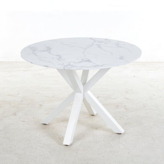 42.1 WHITE Table Cross Leg Mid-century Dining Table For 4-6 People With Round Mdf Table Top, Pedestal Dining Table, End Table Leisure Coffee Table,white Marble Color
