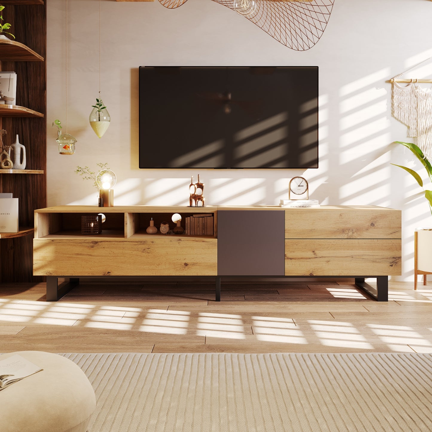 Modern TV Stand For 80'' TV, Double Storage, Media Console, Entertainment Center