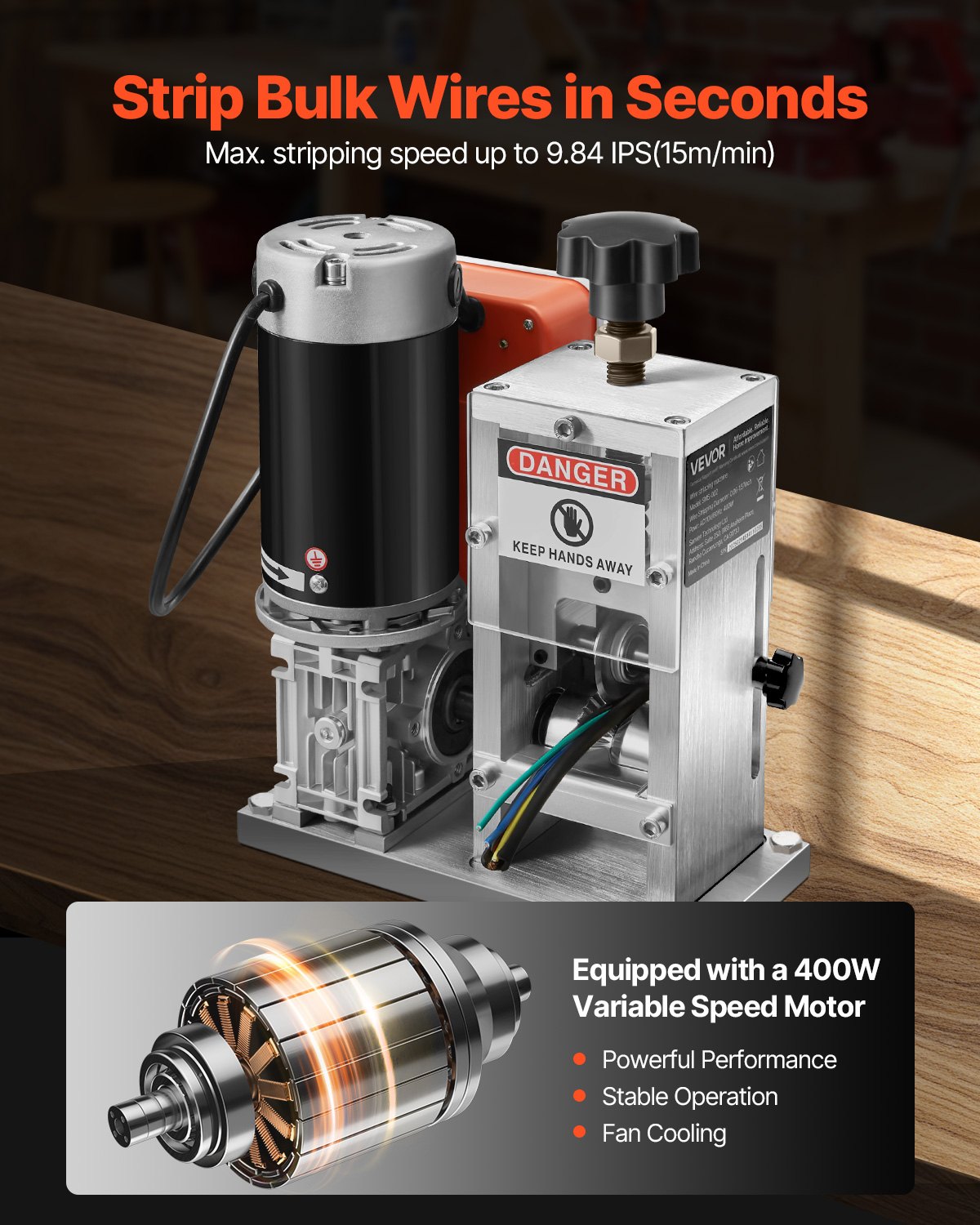 Electric Automatic Wire Stripper Stripping Machine 0.06-1.57 In 400W 15 M/min