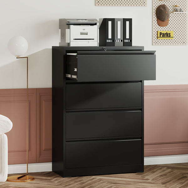 4 Drawer Lateral File Cabinet With Lock Tall Heavy-Duty Metal Filing Cabinet For Home Office, Space-Saving Wide Storage For Letter Legal A4 F4, Quiet Full-Extension Slides