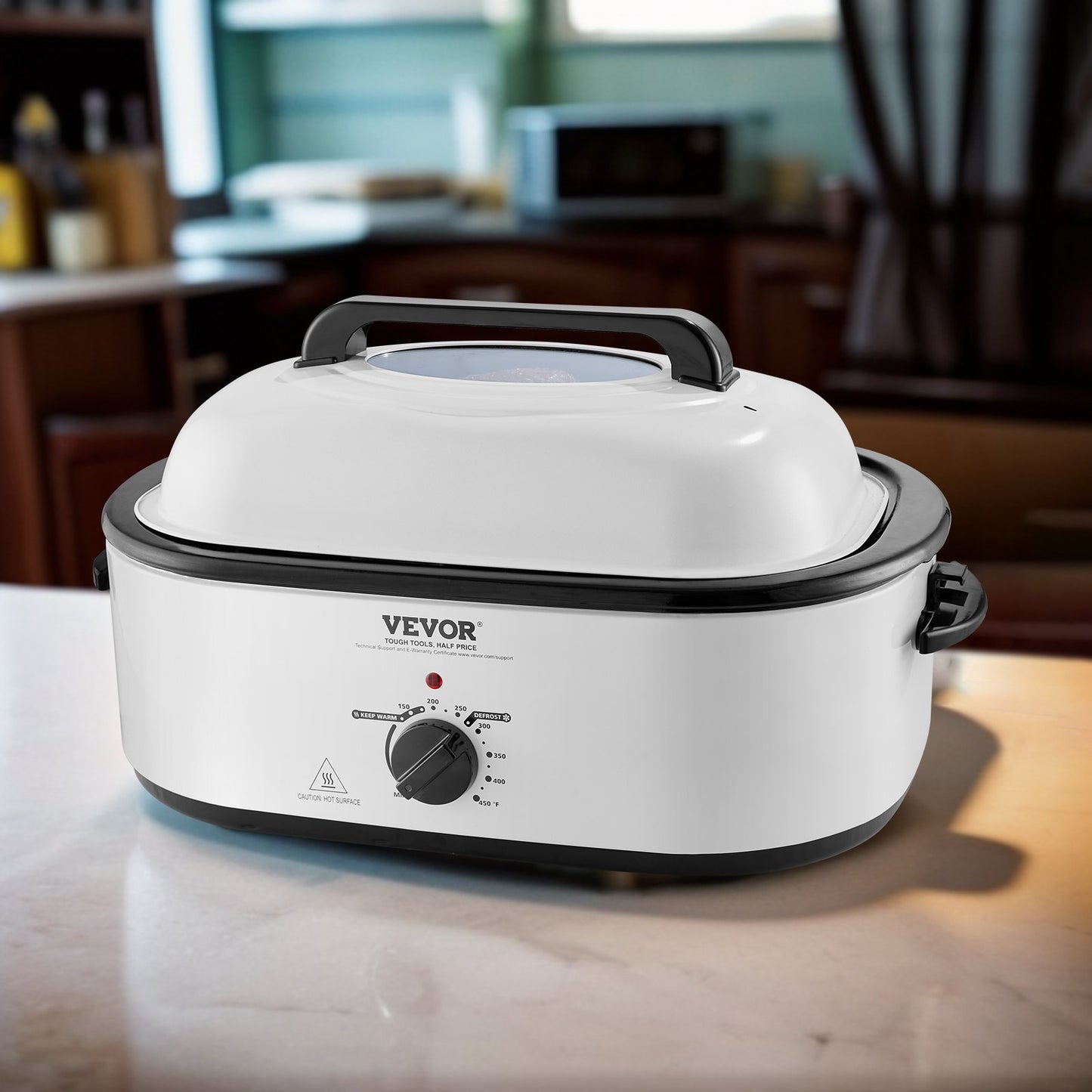 Electric Roaster Oven, 22 QT Turkey Roaster Oven With Self-Basting Lid, 1450W Roaster Oven With Defrost & Warm Function, Adjustable Temp, Removable Pan & Rack, Fits Turkeys Up To 26LBS, White