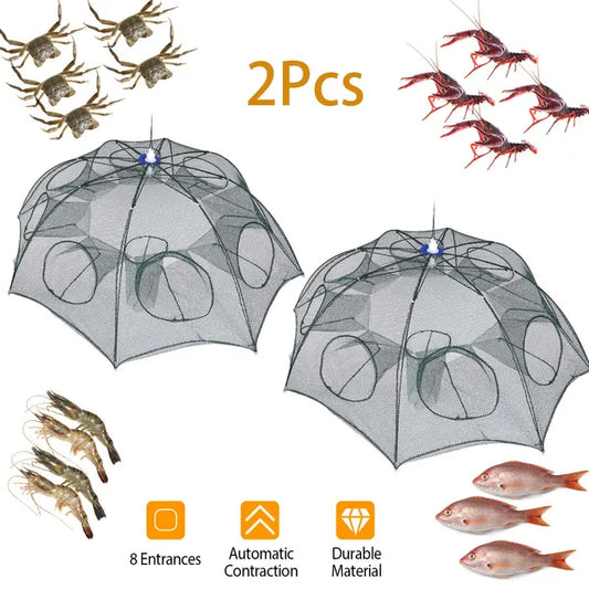 2Pcs Foldable Fishing Bait Nets Trap Crab Net Shrimp Fish Cast Dip Cage