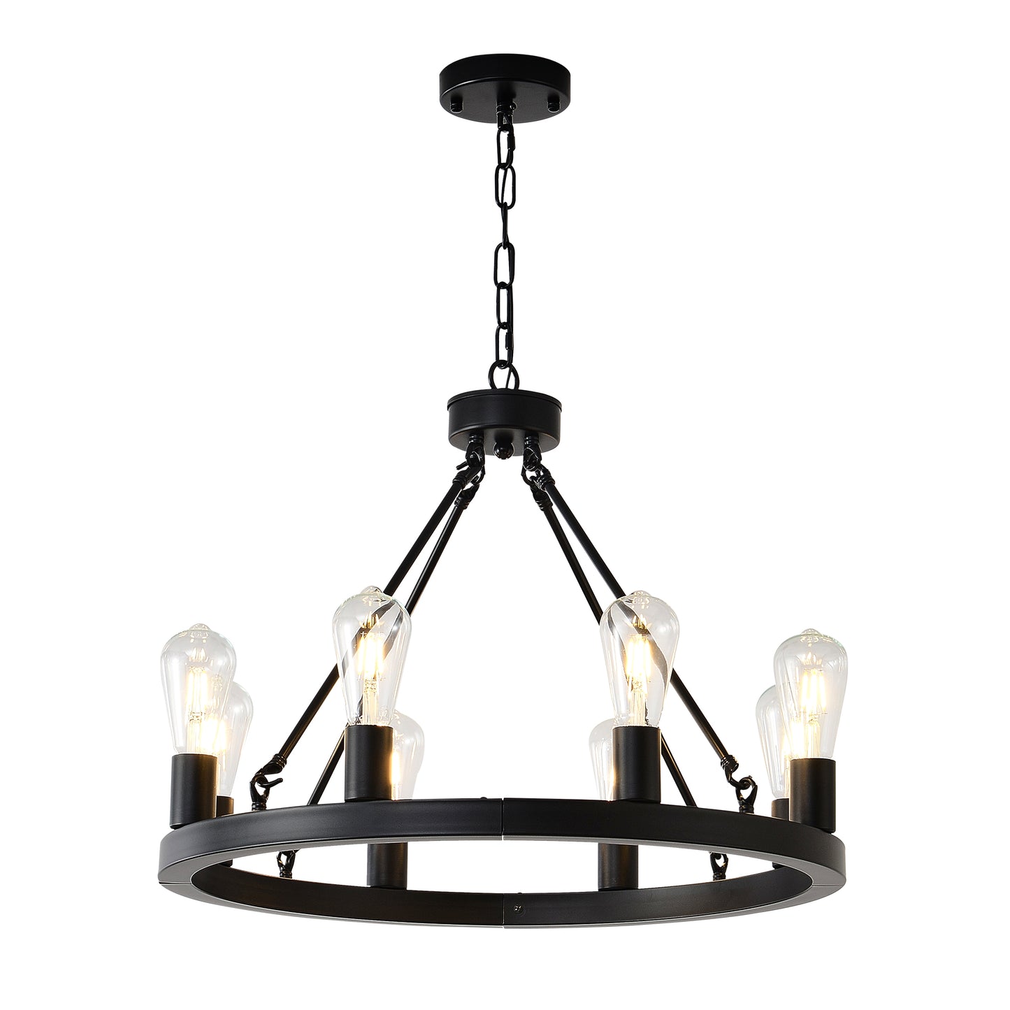 8-Light No Bulbs Matte Black Wagon Wheel Chandelier Farmhouse Modern Small Round Chandelier For Living Room Kitchen Island Foyer Hallway Entryway Bedroom Dining Room Light Fixture Ceiling Hanging