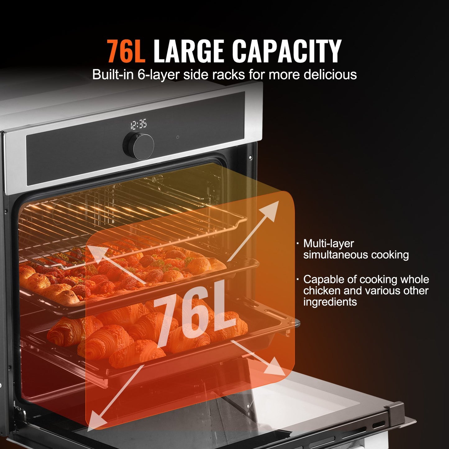 Single Wall Oven 24' Electric Built-in Wall Oven 16 Functions 2.68 Cu. Ft