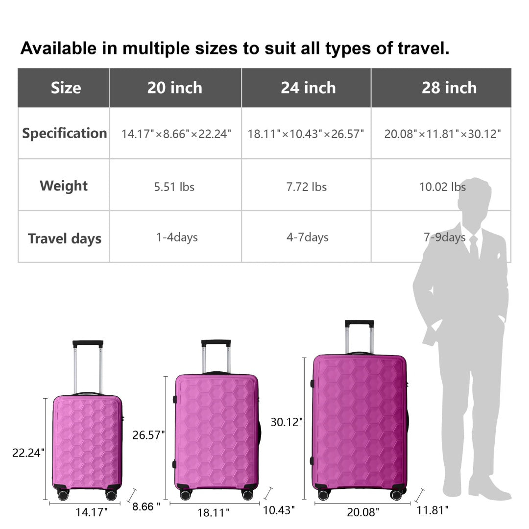 3-Piece Luggage Set Travel Lightweight Suitcases With Rolling Wheels, TSA Lock & Moulded Corner, Carry On Luggages For Business, Trip, 20-24-28