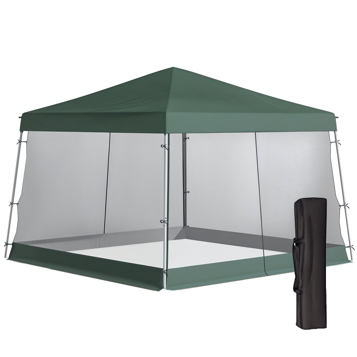 Slant Leg Pop Up Canopy Tent with Netting and Carry Bag, Instant Sun Shelter, Tents for Parties, Height Adjustable, for Outdoor, Garden, Patio, (11.5'x11.5' Base / 10'x10' Top), Green