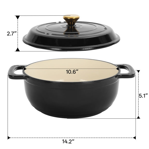 6QT Cast Iron Dutch Oven With Lid - Black Enamel Cooking Pot For Stovetop, Oven, Camping - Includes 2 Silicone Heat-Resistant Gloves
