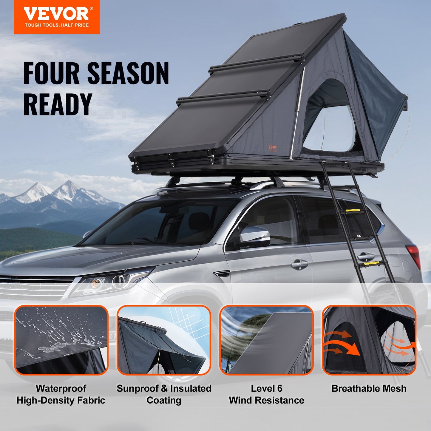 Rooftop Tent Hard Shell, Naturnest Rooftop Tent Hardshell For 2-3 Person, Hard Shell Roof Top Tent With Telescopic Ladder Thick Mattress, Waterproof Windproof For Jeep SUV Van Pickup Truck