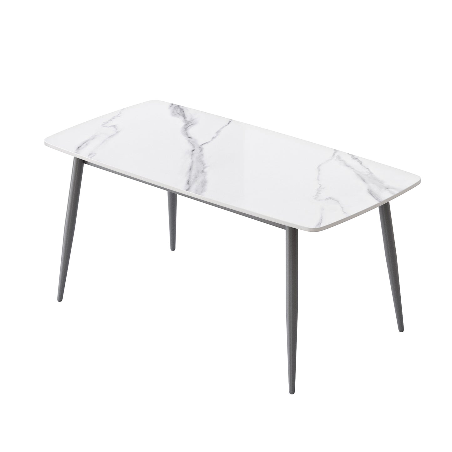 62.99  Modern Artificial Stone White Curved Edge Dark Grey Metal Leg Dining Table-Can Accommodate 6 People Dining Table Only