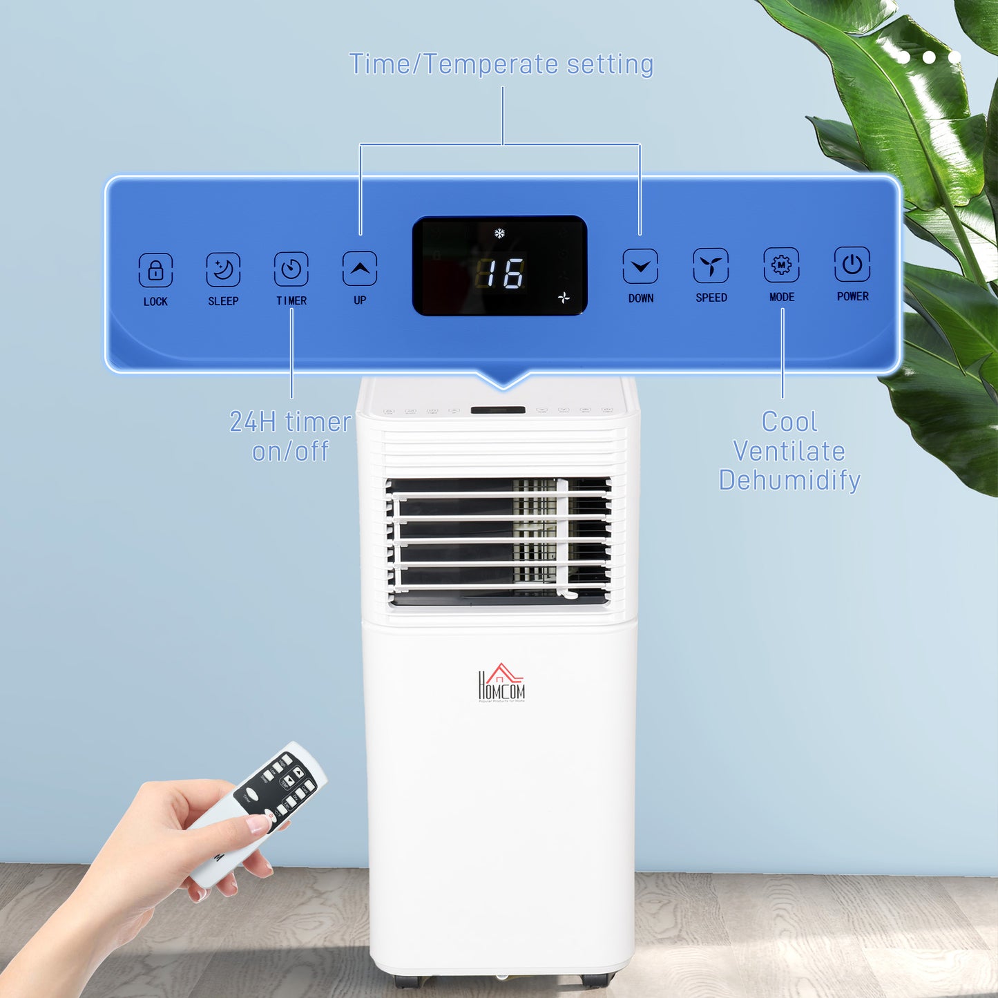 8000 BTU Mobile Air Conditioner for Cooling and Dehumidifying, Remote Control, 24H Timer, LED Display, White
