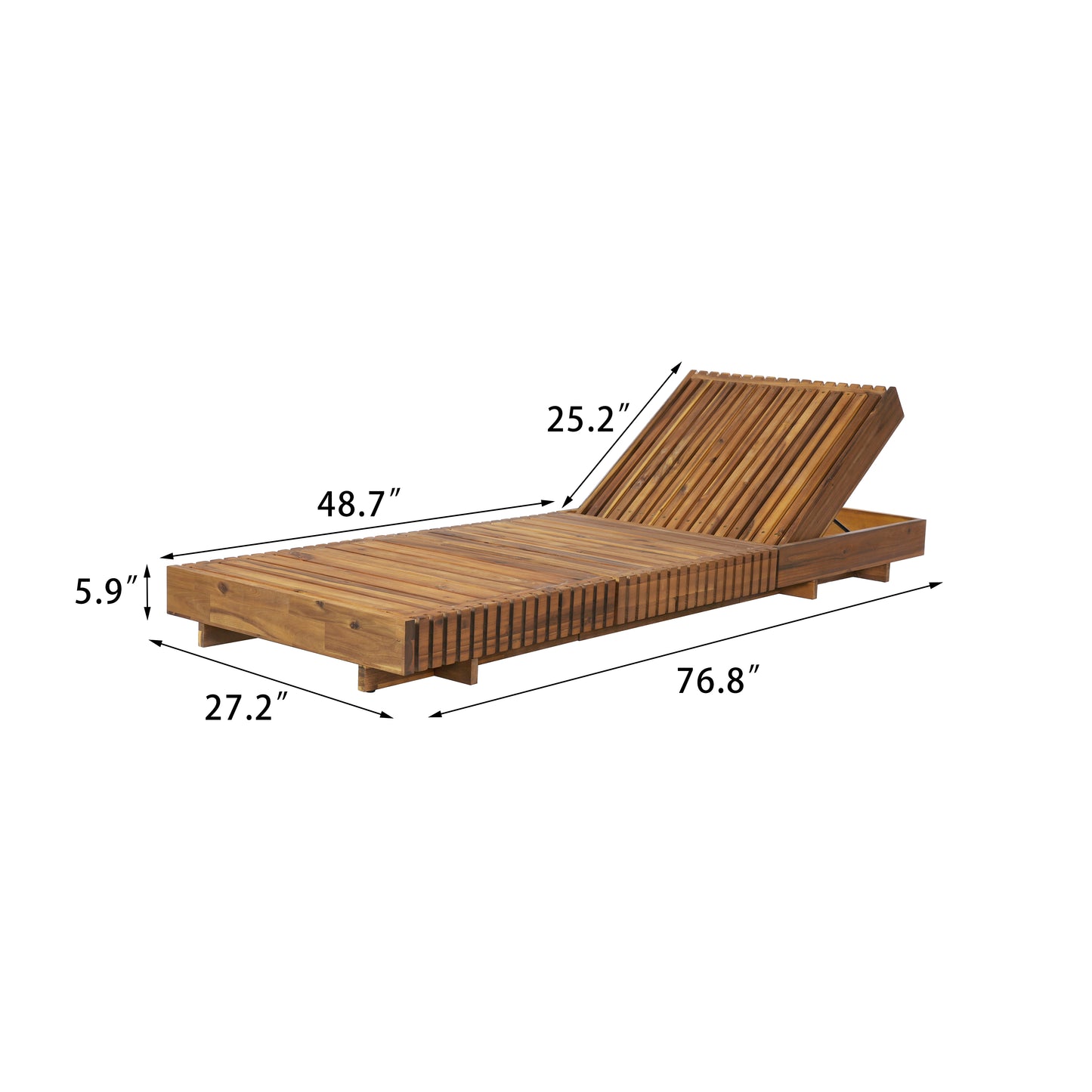 Outdoor Chaise Lounge Chair With 6-Position Adjustable Backrest,Acacia Solid Wood,TEAK COLOR  Only LOUGNE FRAME, Not Include Cushion