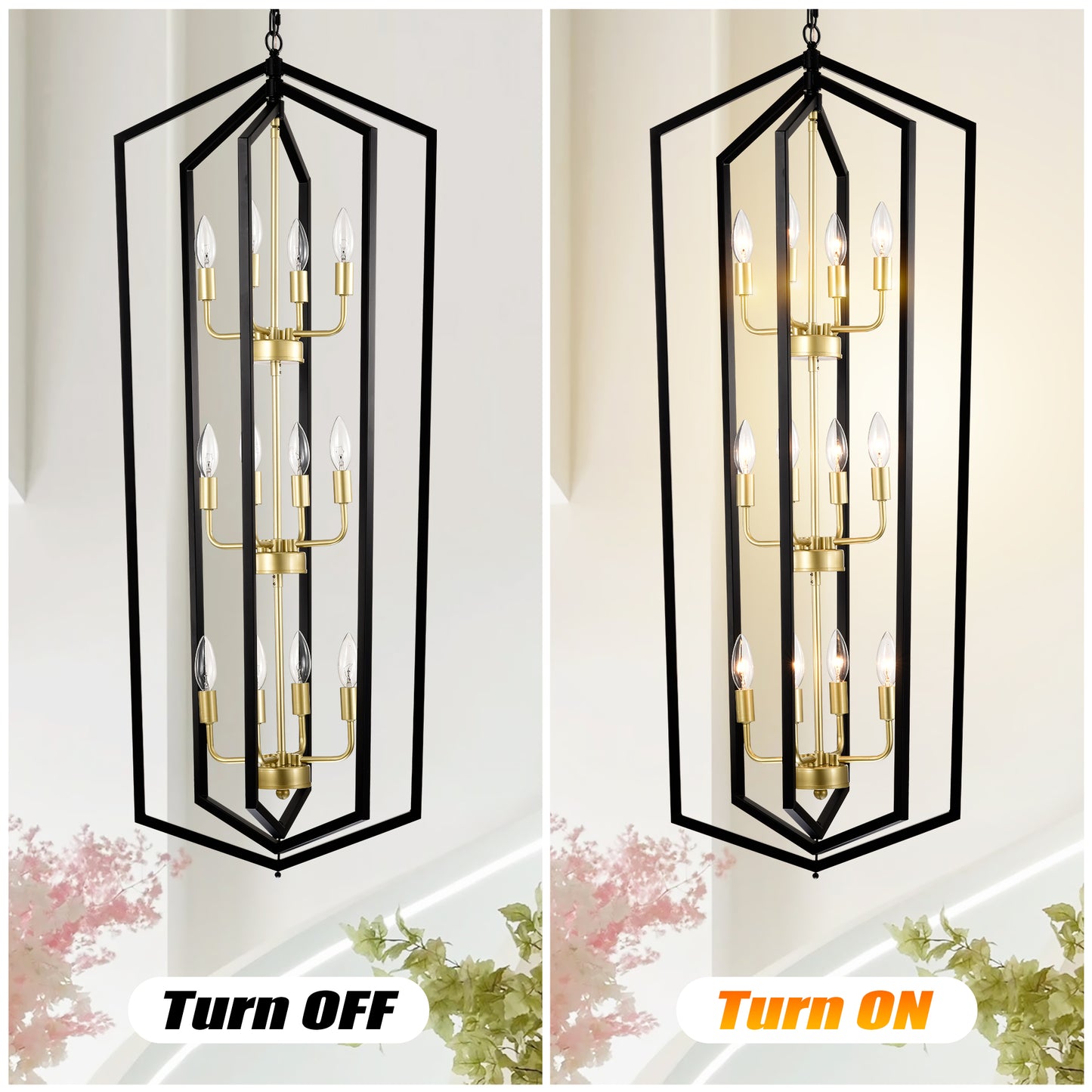 12-Light Lantern Tired Farmhouse Ceiling Hanging Light Black Chandelier Metal Modern Pendant Light Fixtures For Kitchen Island Dining Room Living Room Foyer Entryway E12 Bulbs Not Included