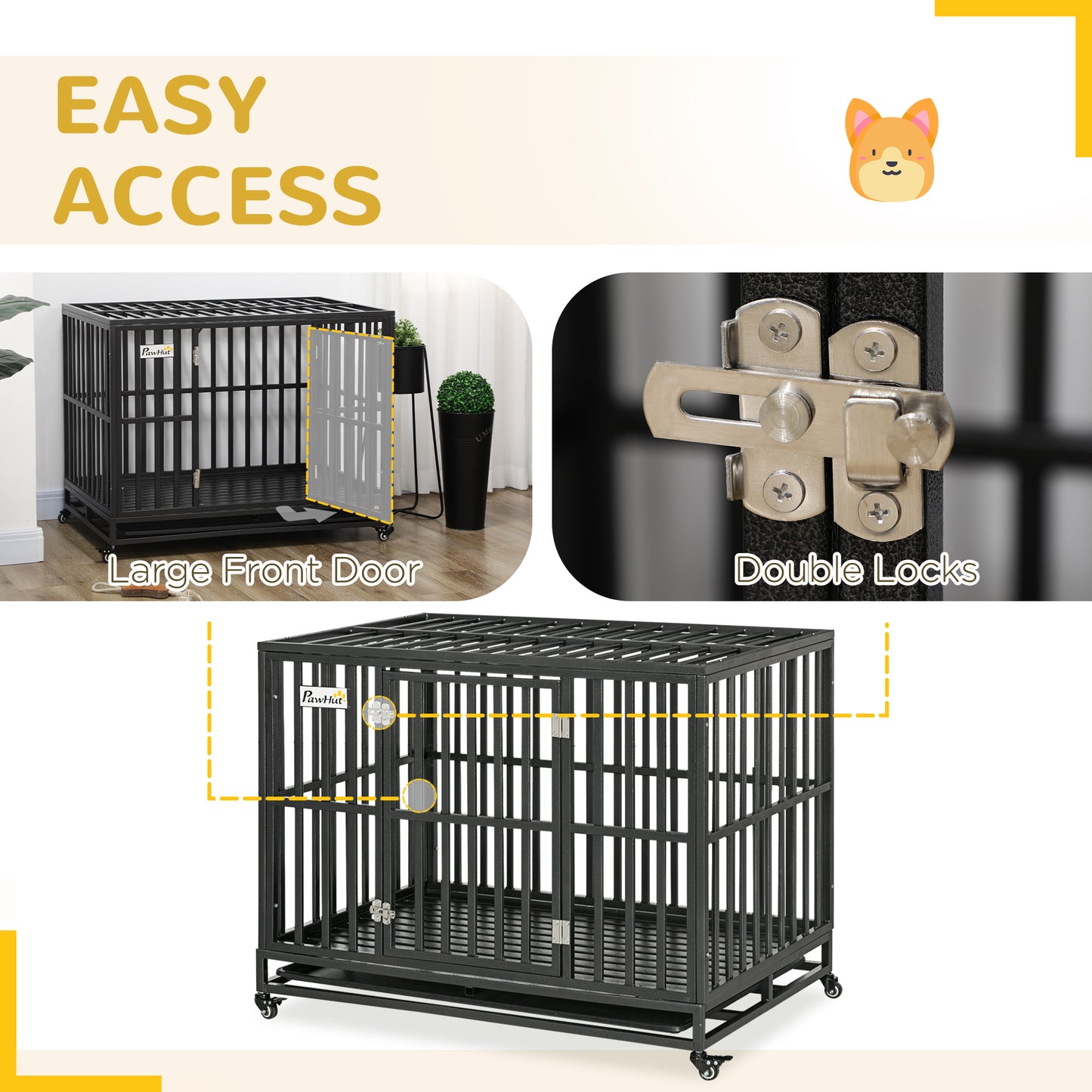 44'' Strong Pet Dog Crate Mobility Cage W/ Playpen Metal & Removeable Tray