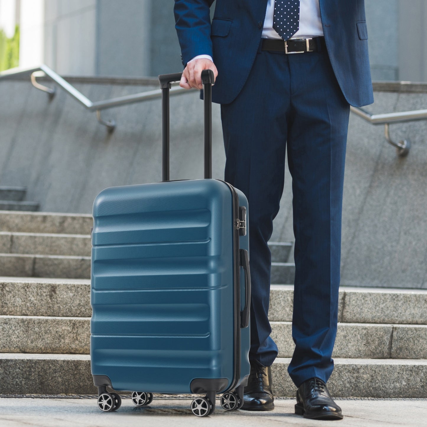 Hardshell ABS Luggage Set, 24-Inch Checked Suitcase With Spinner Wheels, Lightweight Travel Luggage With 2 Packing Cubes For Men & Women