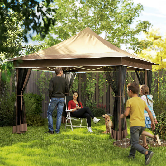 12 x 12 ft. Canopy Tent with Mesh Netting, UPF50+ Pop Up Tent with Carry Bag for Garden, Patio, Beige