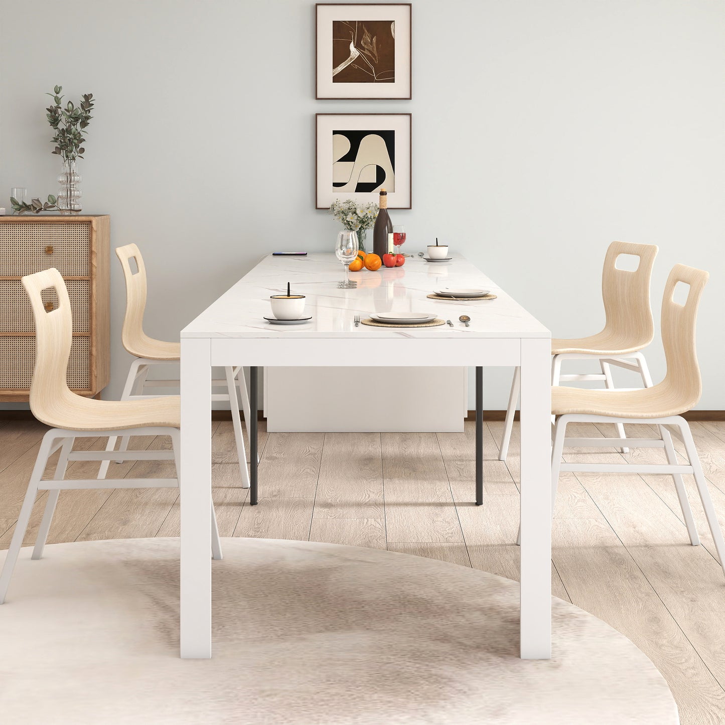 Modern Multifunctional Extendable Dining Table With Outlet, Space Saving Expanding Table With Storage For Party, Weddings, Meetings, Celebrations