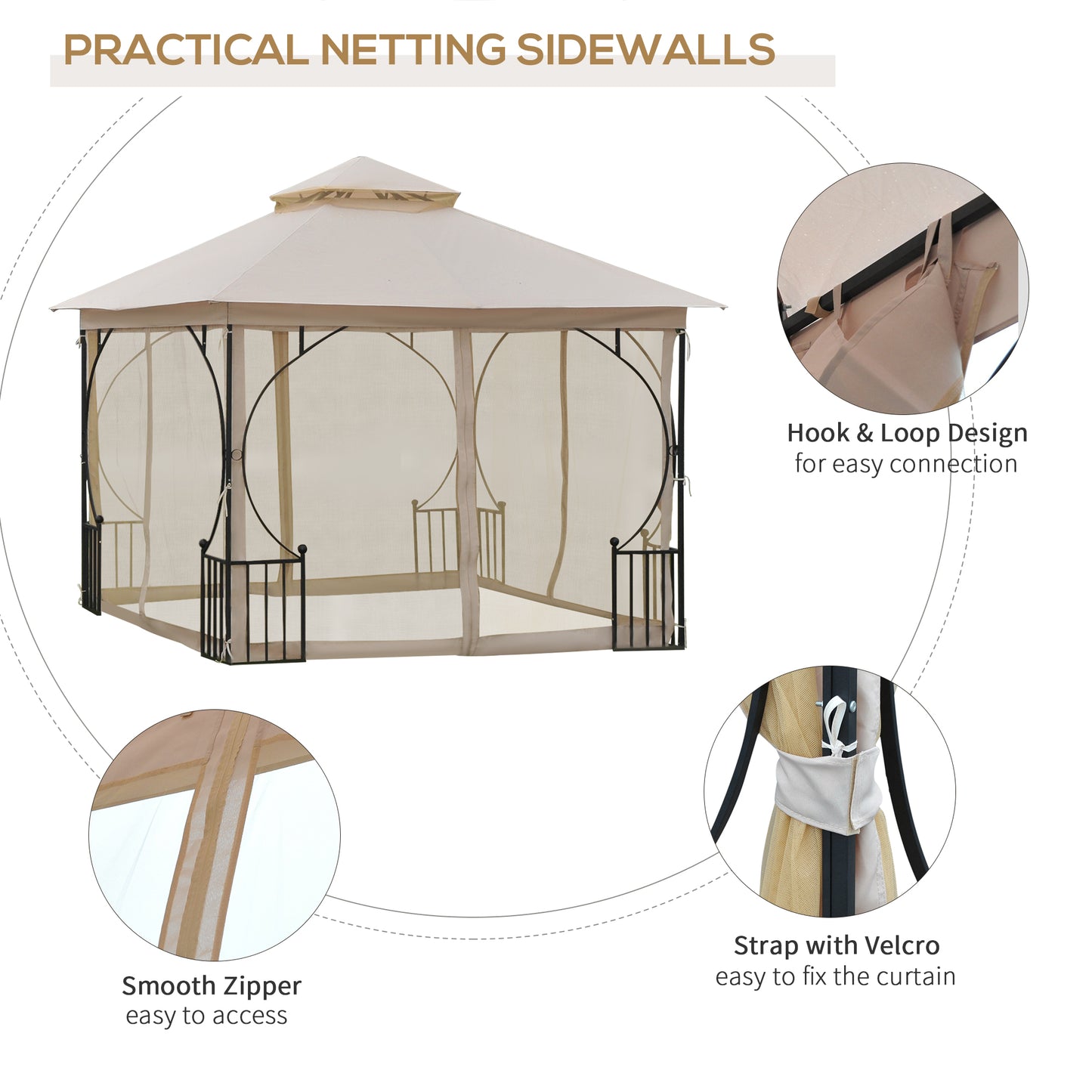 10' x 10' Patio Gazebo Canopy Outdoor Pavilion with Netting SideWalls