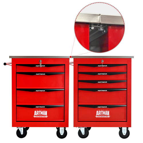 5 Drawers Multifunctional Tool Cart With Wheels,Metal Rolling Tool Cart Storage For Garage Workshop Warehouse Repair Shop--With Stainless Steel Roof--Red  Black
