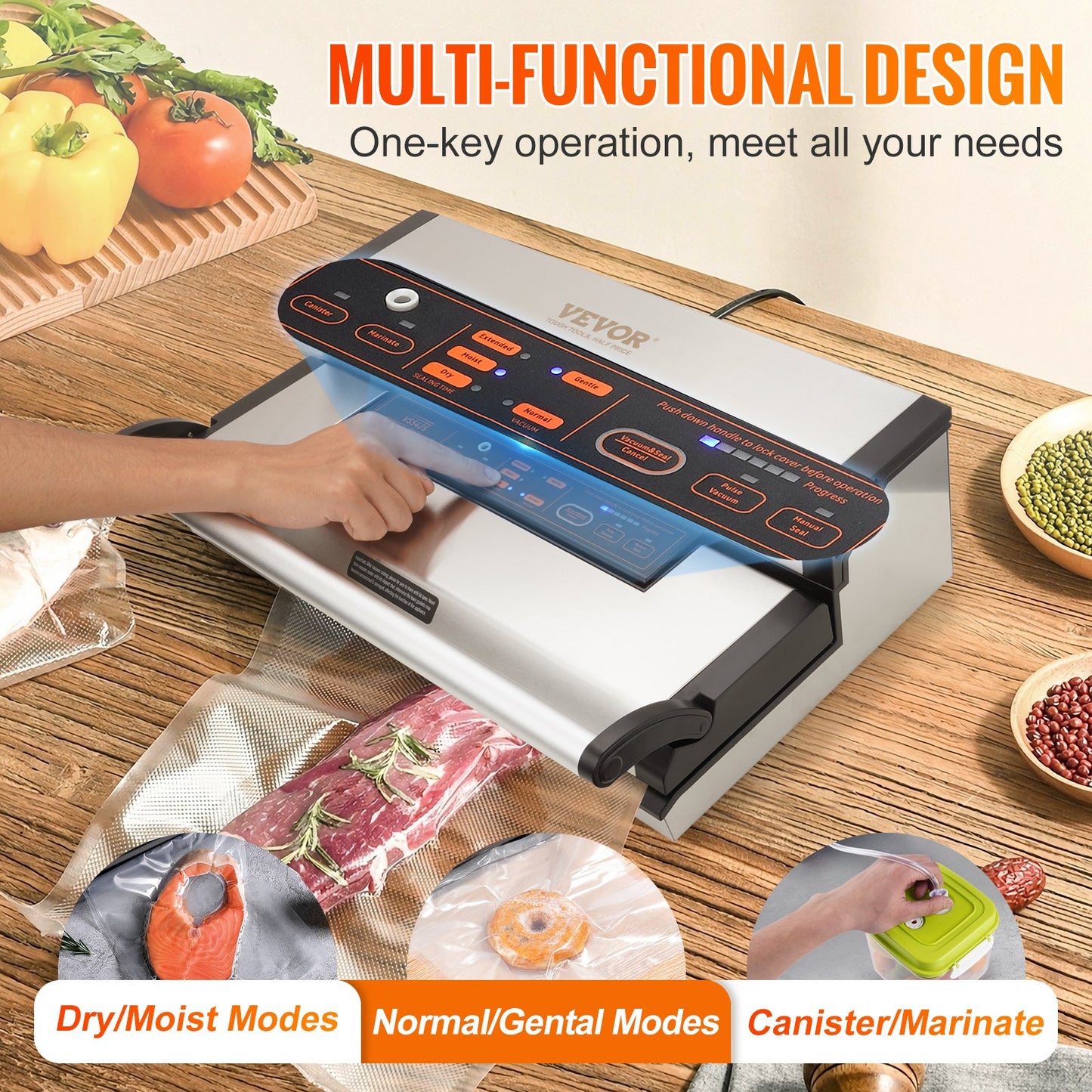 Vacuum Sealer Machine, 95Kpa 350W Powerful Dual Pump And Dual Sealing, Dry And Moist Food Storage, Automatic And Manual Air Sealing System With Built-in Cutter, With Seal Bag And External Hose