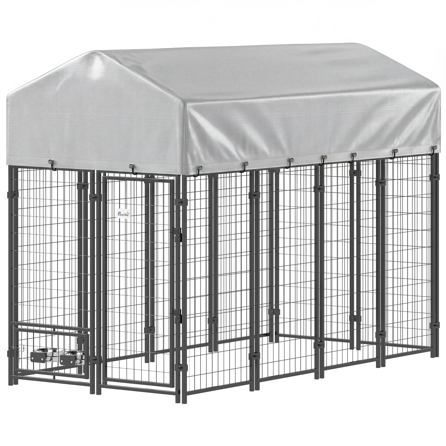 8' x 4' x 6' Outdoor Dog Kennel, Dog Kennel Outside Run with 360° Rotating Bowls, Waterproof & UV Resistant Cover