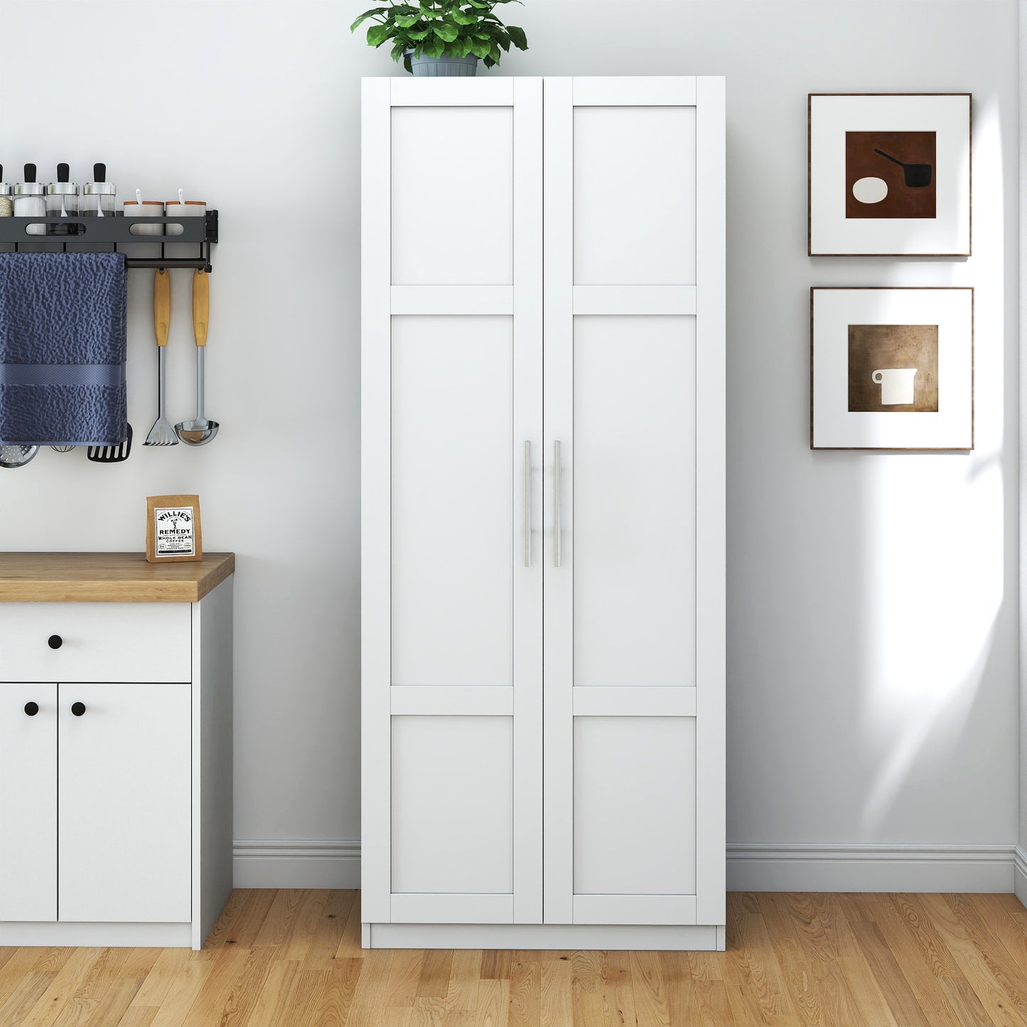 Pantry Cabinet, Kitchen Pantry Storage Cabinets With 2 Door And 3  Shelves, White Pantry Storage Cabinet, Cupboard For Kitchen, Dining Room And Living Room.