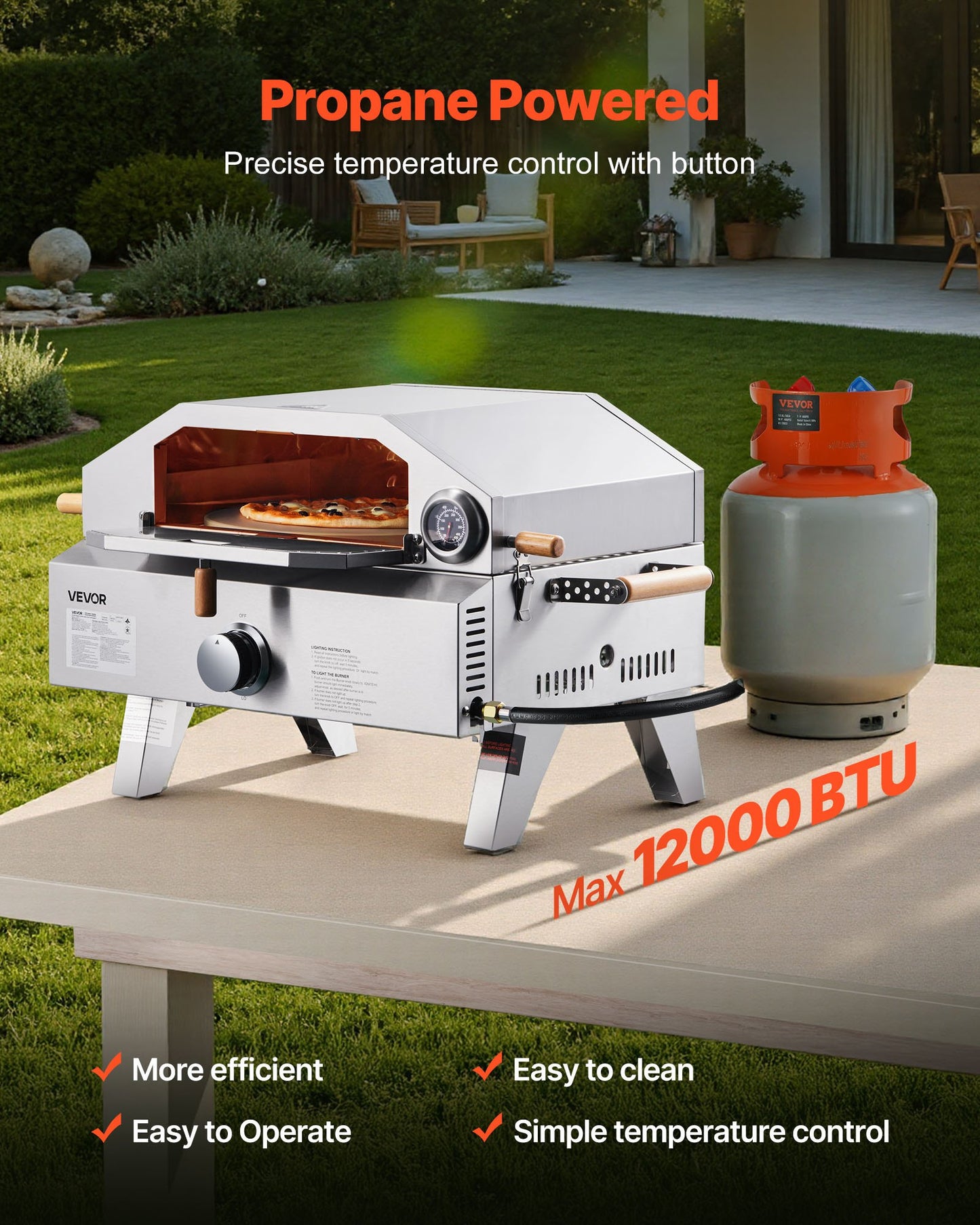 Outdoor Pizza Oven, 13 In Gas Fired Pizza-Maker, Portable Outside Gas Oven With Thickened Cordierite Pizza-Stone, And Built-in Thermometer, Pizza Or Grill Two Modes, For Camping & Backyard