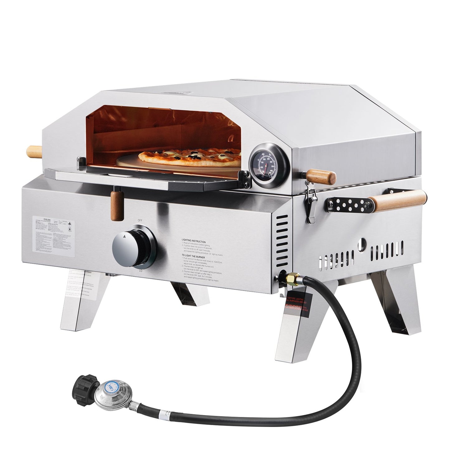 Outdoor Pizza Oven, 13 In Gas Fired Pizza-Maker, Portable Outside Gas Oven With Thickened Cordierite Pizza-Stone, And Built-in Thermometer, Pizza Or Grill Two Modes, For Camping & Backyard