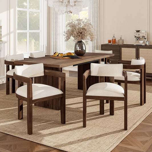 Set Of 6, Solid Wood Chairs, Dining Chairs, Suitable For Homes, Restaurants, Living Rooms, And Cafes, Linen, Walnut Wood Color
