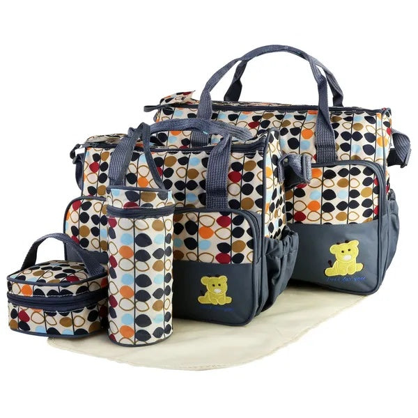 5PCS Baby Nappy Diaper Bags Set Mummy Diaper Shoulder Bags W