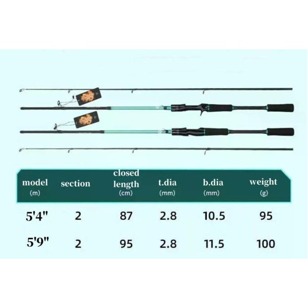 Lure Fishing Rod 180 Cm-6 Ft Carbon Fiber Casting Spinning Rod 2 Section Pole Bass