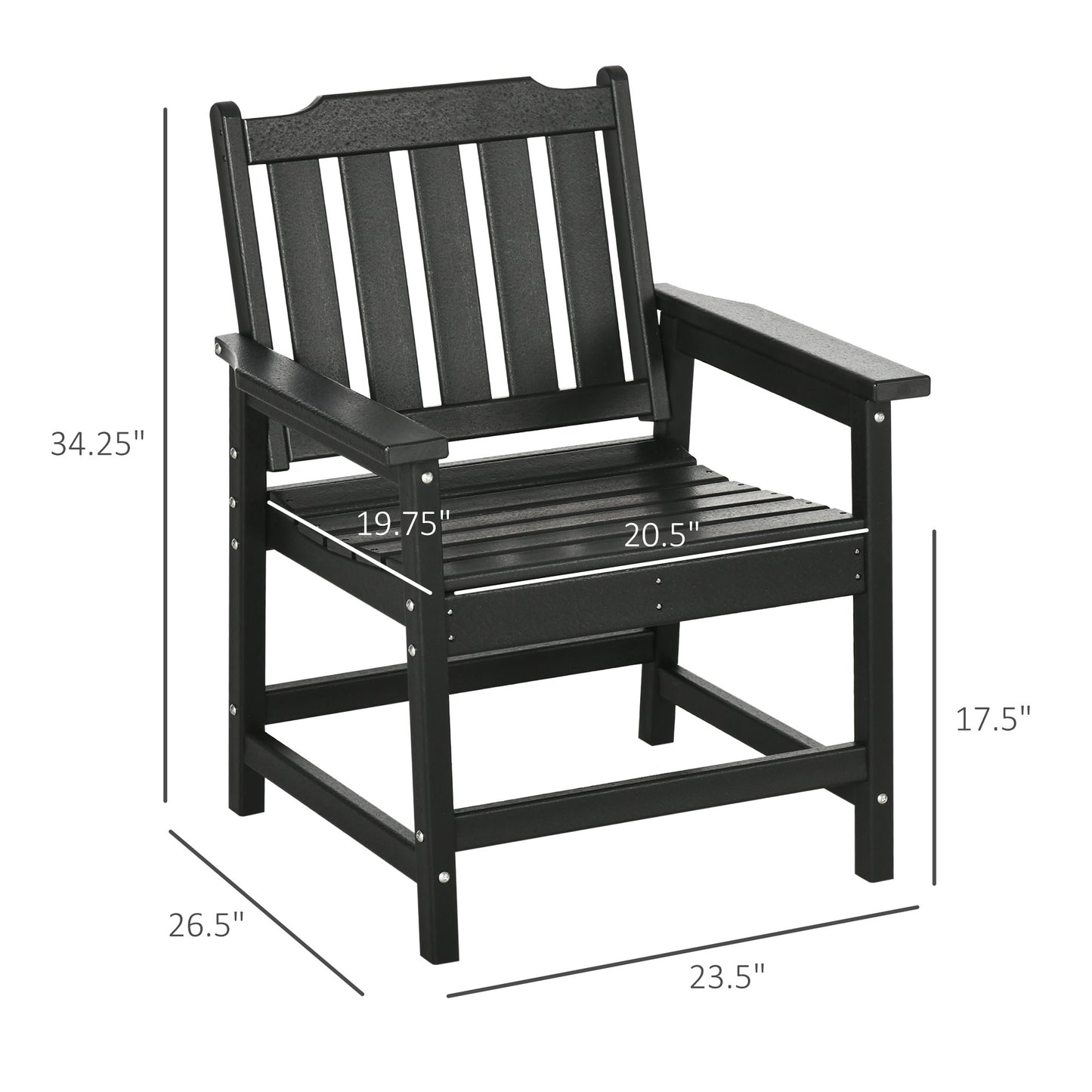All-Weather Patio Chair, HDPE Patio Dining Chair, Heavy Duty Wood-Like Outdoor Furniture for Garden, Backyard, Deck, Porch, Lawn, Black