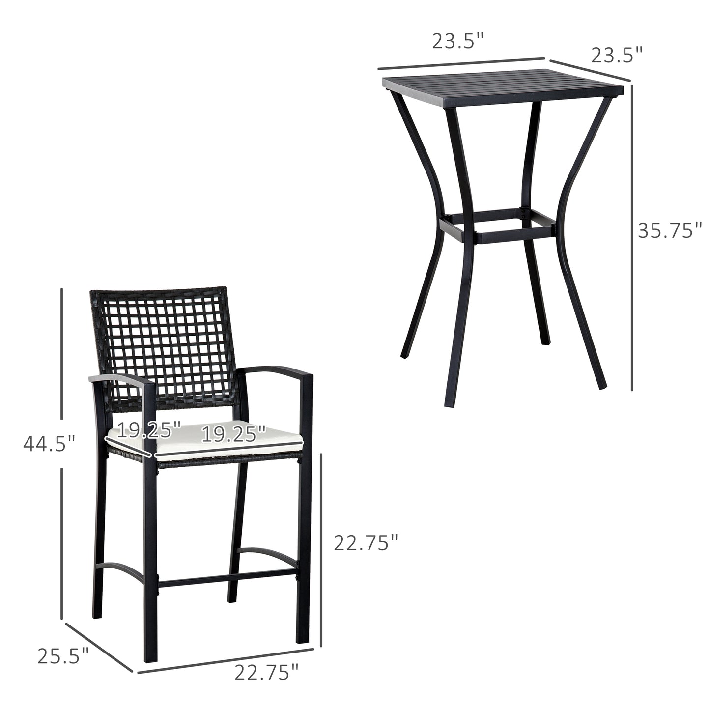 3pcs Patio Bar Set With Soft Cushion, Rattan Wicker Outdoor Furniture Set For Backyards, Lawn, Deck, Poolside