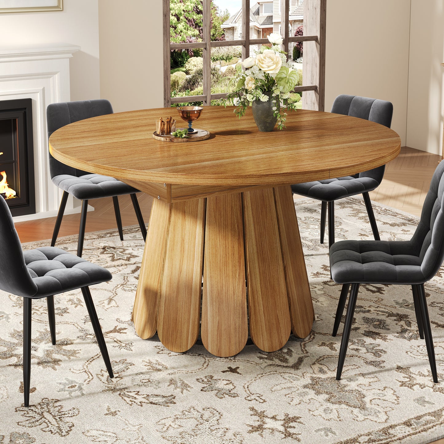 Extendable Dining Table, Dining Room Table, Kitchen Table, Balcony Table, Wooden Dining Table Round Dining Table, Extends To Oval, 118-158 Cm, Seats Up To 6 People, Wood