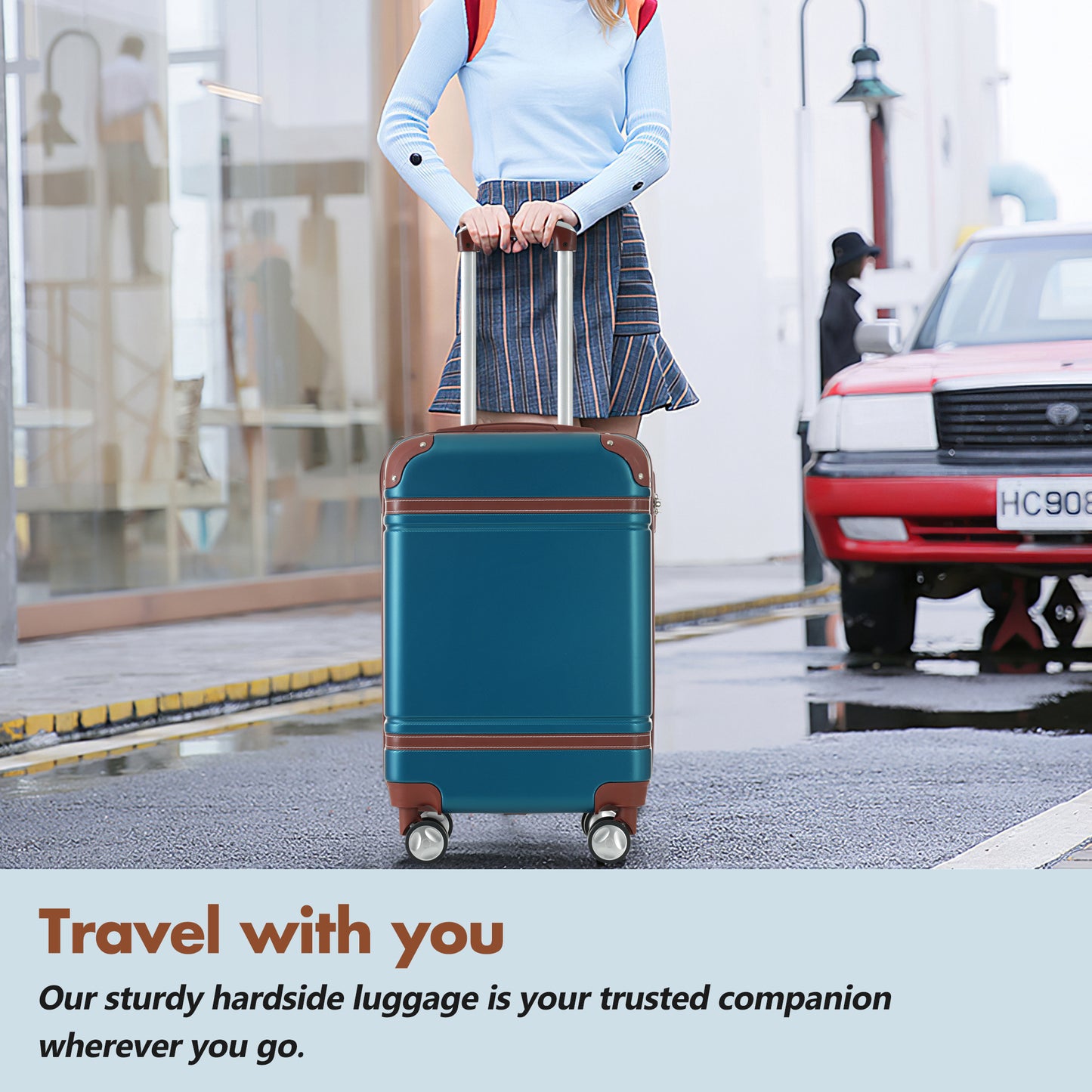 Hardshell Luggage Sets With Bags Lightweight Suitcase Double Spinner Wheels With TSA Lock ,Single Vintage Luggage 28 IN,Blue